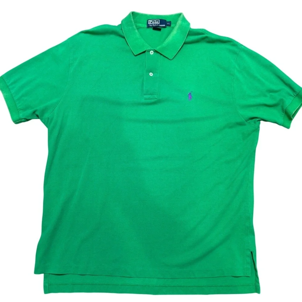 Polo Ralph Lauren Mens XL Kelly Green Short Sleeve Pique Polo Shirt‎ Purple Pony